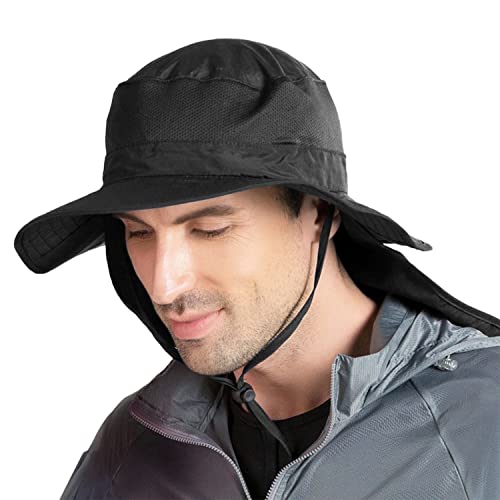 Orolay Women's Men's Outdoor Hats Wide Brim Sun Hat With Neck Flap Cover Upf 50+ Black #TOP23