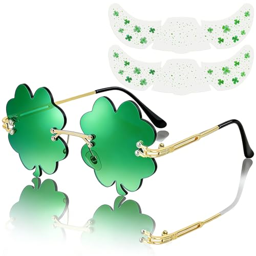 PESLTOU St. Patrick's Day Shamrock Glasses - Green Four Leaf Clover Sunglasses Party Favors & Accessories for Men Women - Fun Irish Costume Decor for St. Patrick's Day Celebration