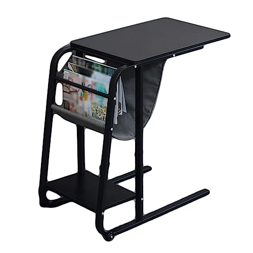 ZABEES Mesa auxiliar en forma de C con estante de almacenamiento, escritorio de computadora de estudio, mesita de noche ajustable, mesa de centro de estudio con ruedas