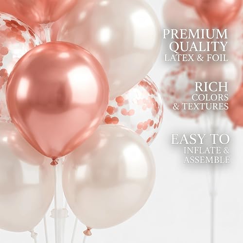 Image of Hiins Balloon Column Kit Set of 2 With Balloons Included - with Base, and Pole,Balloon Tower Backdrop Decoration for Wedding, Baby Shower, Birthday Party, or Bachelorette Parties (Rose)