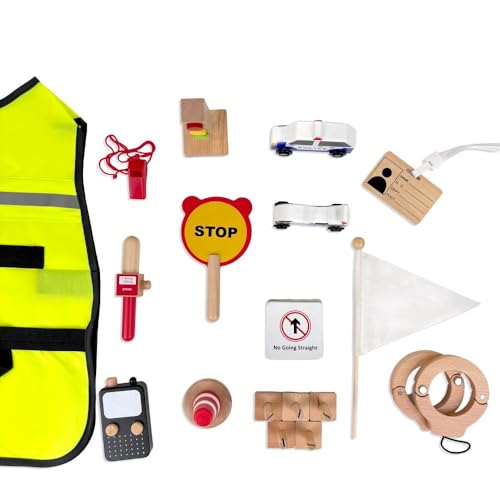 Image of Wudly Wooden Traffic Police Play Set, Pretend Play Set, Activity Toy for Kids, Montessori Game, Role Play