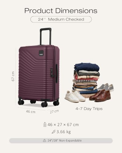 Image of Coolife Luggage, Lightweight PC Hardside Suitcase, Checked-Medium 24-Inch