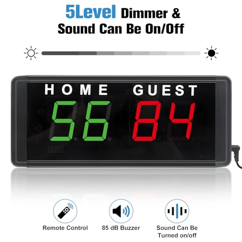 Samshow LED Electronic Scoreboard Digital Score Keeper with Remote & Tripod, Electric Scoreboard with Count Down/Up Timer & 12/24h Clock for Corn Hole/ping Pong/Table Tennis, Indoor & Outdoor Games