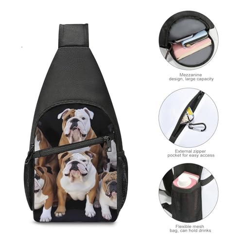 Morrales tipo sling para viaje y senderismo con diseño de bulldogs miniatura 5
