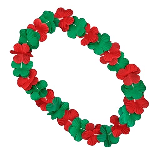 Hawaiian Christmas Flower Lei Necklace Set of 3 – 36" Red & Green Non-Light Up Floral Leis for Holiday Parties & Winter Luaus3