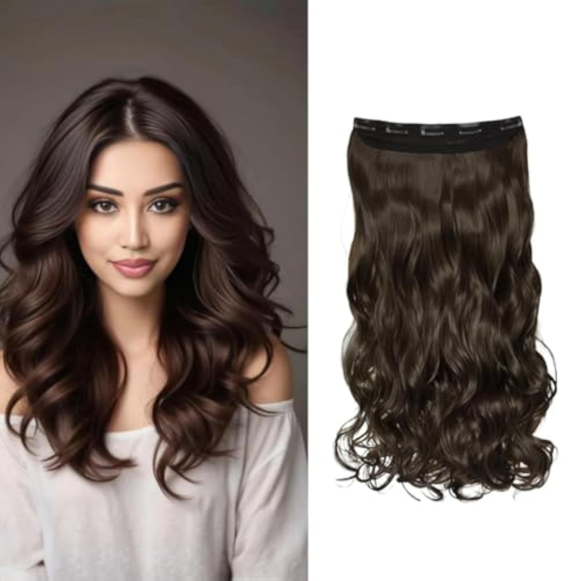 Women's 22" Curly/Wavy Hair Extension, 5 Clips Natural Brown