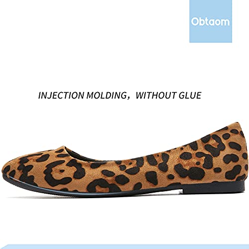 Obtaom Womens Textile Round Toe Ballet Flats Animal Print Business Casual Slip Ons Cheetah Print Classic Fabric Working Shoes(Leopard Us7) #TOP2