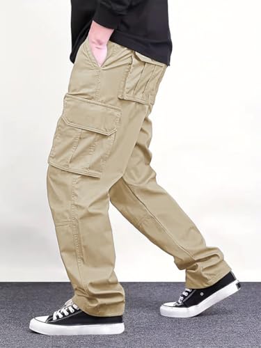 Image of Vogaan Casual Solid Men's Loose Fit Drawstring Cargo Pants with Multiple Pockets | Cotton Cargos for Men