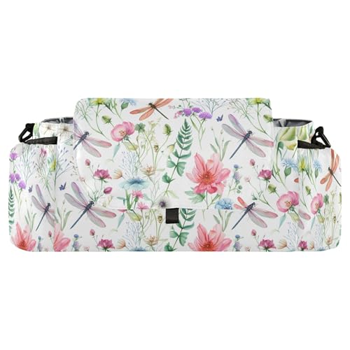 Burbuja Flowers Dragonflies Stroller Organizer with Insulated Cup Holders, Non-Slip Stroller Caddy Universal Fits Most Strollers, Nursery Accessories