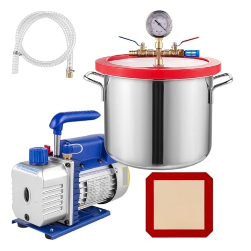 Kit de bomba de vacío para refrigeración de 5 CFM con cámara de vacío de 1,5/2/3/5 galones, cámara de vacío de acero inoxidable 304 y resina epoxi para aire acondicionado doméstico y automotriz (20 L / 5 gal) miniatura 1