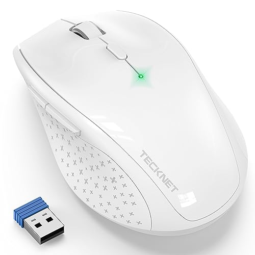 TECKNET 2.4G Wireless Mouse for Laptop 4800 DPI Optical Computer Mice with 6 Adjustable Levels 30 Months Long Battery Life Cordless Silent USB Mouse for Notebook PC Office Home Work (White)