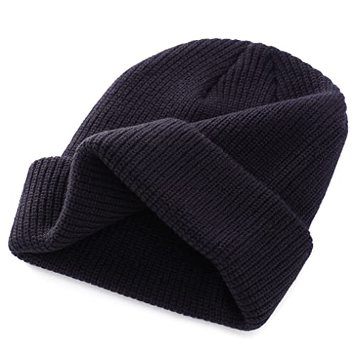 Connectyle Outdoor Classic Bassic Men's Warm Winter Hats Daily Thick Knit Cuff Beanie Cap Navy Blue ,Medium #TOP3