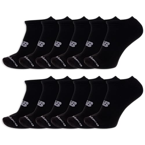New Balance Unisex Performance Cushioned No Show 12 Pair Pack, Black, Medium