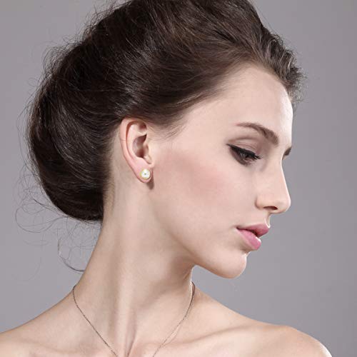 Gem Stone King 14K Yellow Gold 8MM White Button Shape Cultured Freshwater Pearl Stud Earrings For Women3