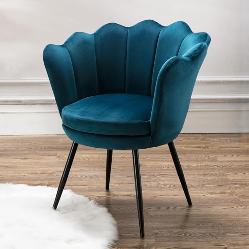 Ya-Home Poltrona per Camera da Letto Poltrona in Velluto Poltroncine Salotti con Gambe in Metallo Nero Poltroncine Imbottite per Soggiorno/Caffè/Vanità, Petrolio
