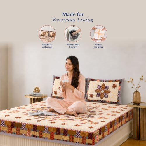 Image of Jaipur Weaves Bedsheet King Size 100% Pure Cotton Bed Sheet with 2 Pillow Covers, 144 TC Premium Bedding Set, 72x78 inches,(Floral Mandala Orange, Super King Fitted)