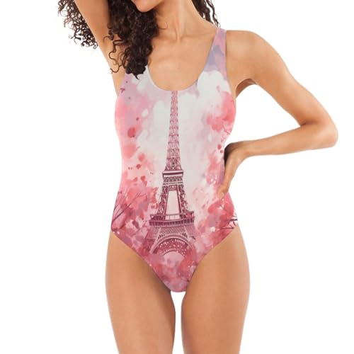 Torre Roja De Paris Bañador de Una Pieza Elegante para Mujer Monokini,Ropa de Playa Traje de Baño Diseño de Soporte, Piscina y Playa