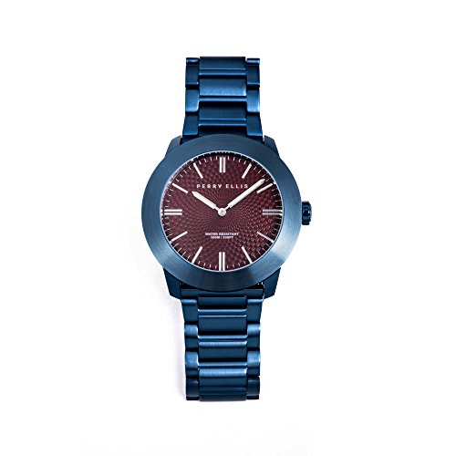 Perry Ellis Mens Waterproof Stainless Steel Watch, 46Mm Slim Line, Quartz Luminous Minimalist Fashion Wrist Watches For Men Burgundy Red Dial 03006-02 #TOP4