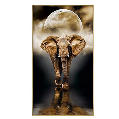 Peinture diamant grand format lune éléphant pour décoration salon