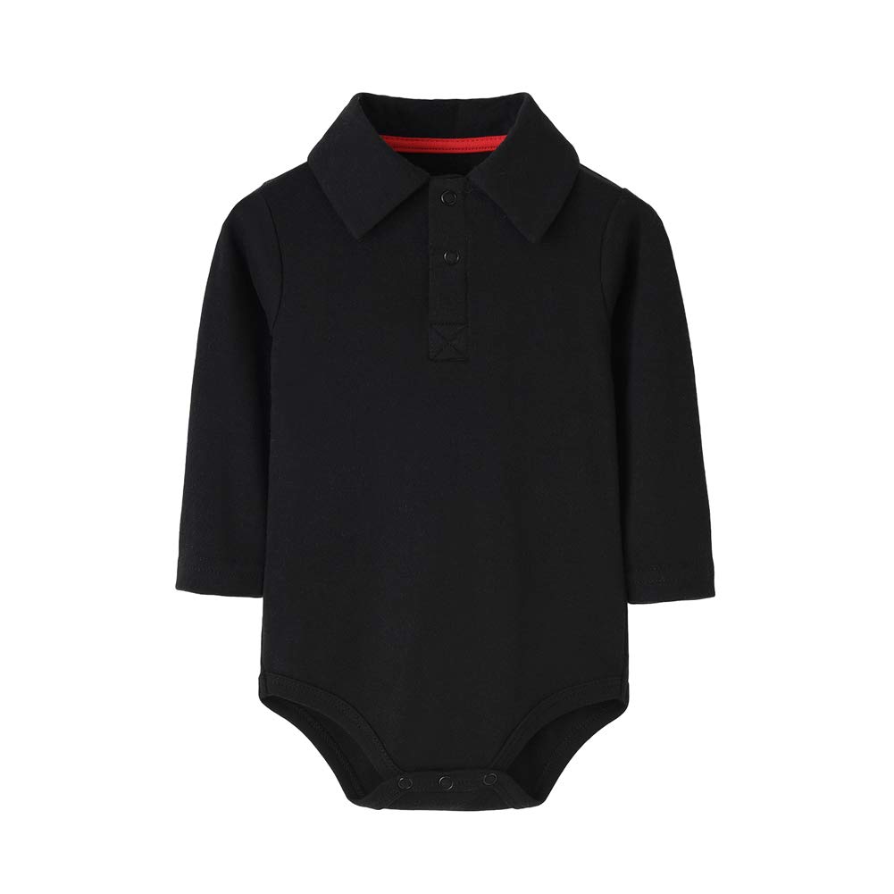 Teach Leanbh Infant Baby Polo Bodysuit Cotton Long Sleeve Pure Color Shirt 3-24 Months (3 Months, Black)