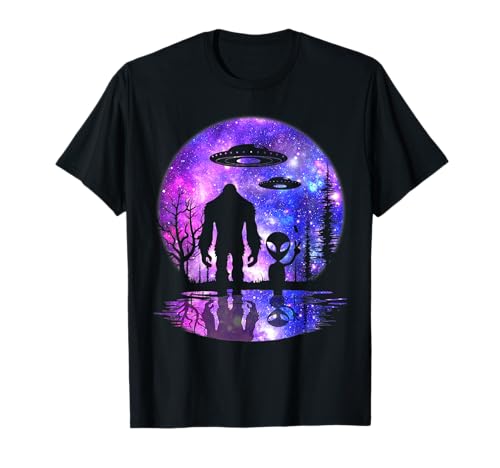 Alien und Bigfoot Vollmond Sasquatch UFO T-Shirt