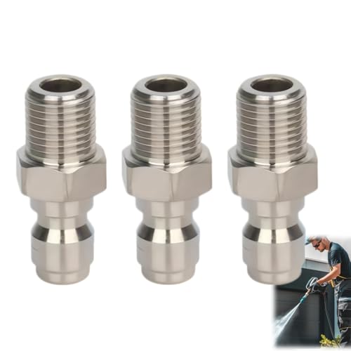 Image of 3-Pack 1/4 Inch BSP Male Quick Connect Pressure Washer Adapter Kit,Stainless Steel Coupler & Hose Fittings for Air Compressor & Pressure Washer Attachments(5000 PSI)