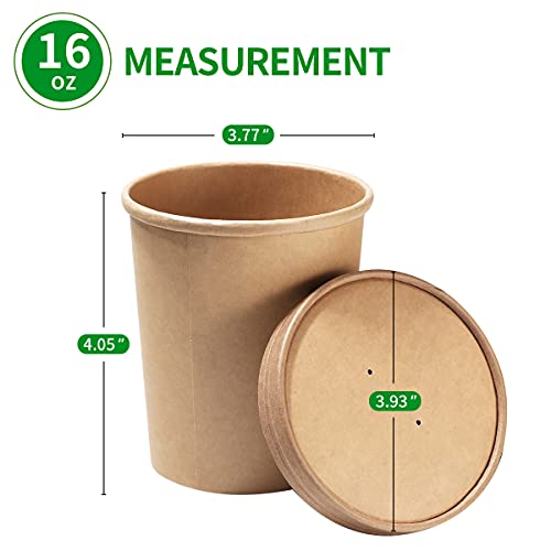 bloomoon 60 Pack 16 oz Paper Food Containers with Lids, Ice Cream Pint Containers, 16 oz Disposable Soup Containers Paper Freezer Containers Pint Ice Cream Cups (60 Cups 60 Lids) by bloomoon - Image 2