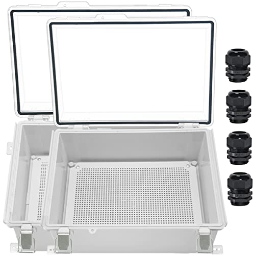 Zulkit Junction Box,Ip67 Waterproof Electrical Box Hinged Clear Cover Stainless Steel Buckle Plastic Project Enclosure W Mounting Plate Wall Bracket And 4 Cable Gland 13.8"X9.8"X5.9"&17.7"X13.8"X7.9" #TOP18