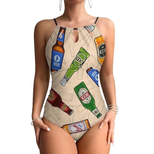 Maillot de bain une pièce femme imprimé bouteille de vin avec contrôle ventre intégré