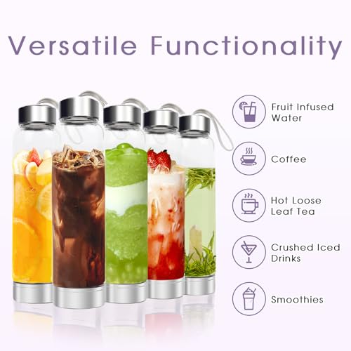 ChezMax Crystal Glass Water Bottle, Glass Water Bottles with Changeable Natural Crystal Center, Quartz Gemstone Water Bottle for Natural — view 5