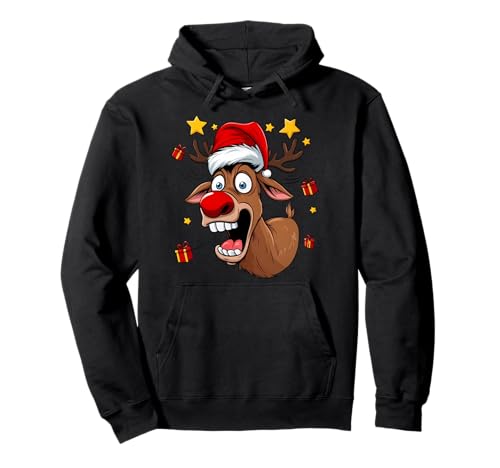 Verrücktes Rentier rote Nase lustiges Weihnachts Pullover Hoodie
