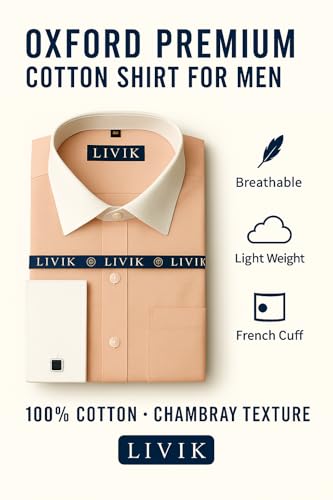 Image of Men's Premium Cotton Formal Dress Shirt - White Collar & French Cuffs with Cufflinks | Solid White, Micro Check & Striped for Office, Wedding