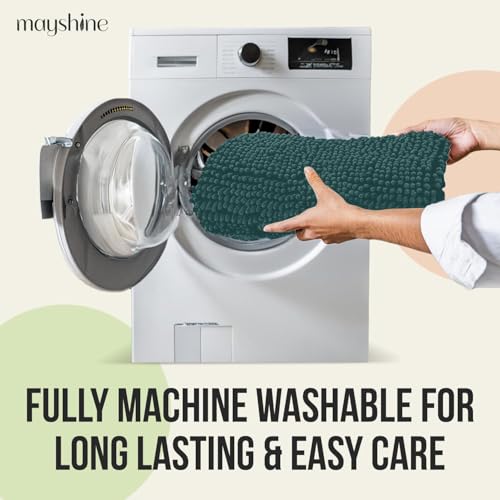 Image of Standard 3pc Set Chenille Bath Mats, Includes 21 inchx24 inch U-Shaped Contour Toilet Rug, 21 inchx34 inch Inches Bathmat and 1 Toilet Lid Cover, Plush Absorbent Bath Mats Quick Dry, Teal