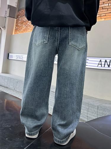 Verdusa Boys Jeans Baggy Straight Leg Elastic Waist Loose Denim Pants with Pockets2