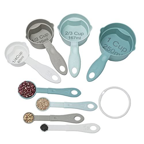 Measuring Cups and Spoons Set of 8, Easy to Read Plastic Measuring Cups Measuring Spoons Stackable for Measuring Dry Liquid Ingredients for Baking Cooking, Dishwasher Safe BPA Free (Morandi Blue) Measuring Cups and Spoons Set of 8, Easy to Read Plastic Measuring Cups Measuring Spoons Stackable for Measuring Dry Liquid Ingredients for Baking Cooking, Dishwasher Safe BPA Free (Morandi Blue)