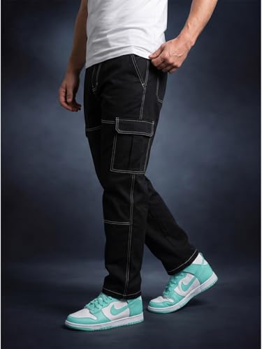 Image of Veirdo Men's Cargo Pants | Relaxed Fit Utility Trousers with Multi Pockets | Casual Streetwear Cotton Bottoms - Beige, Black & Grey| Sizes: S to XXL