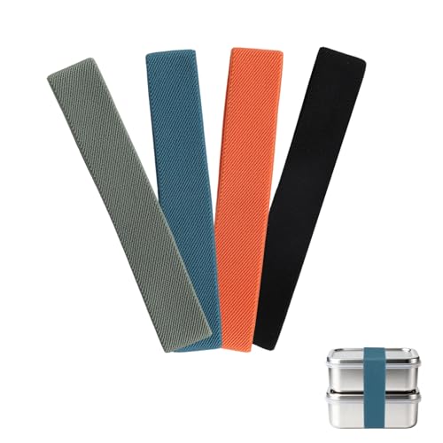 Fukaisu 4pcs Cordons Élastiques pour Boîte à Lunch, Sangles en Nylon pour École Bureau Pique Nique Camping Extérieur (4 Couleurs)