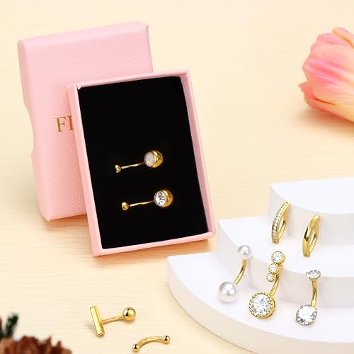 FIASASO 9 Pcs Gold Belly Button Ring - Surgical Stainless Steel CZ Opal Pearl Clicker Piercings for Women Navel Pack Silver Gold4