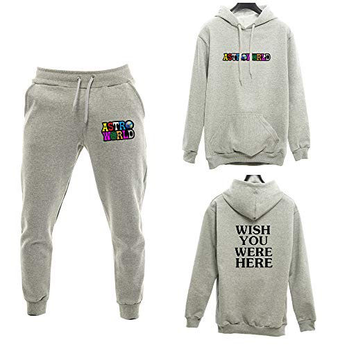 Kit Moletom Canguru Unissex Astroworld Travis Scott + Calça Astroworld (Cinza-Cinza, G)