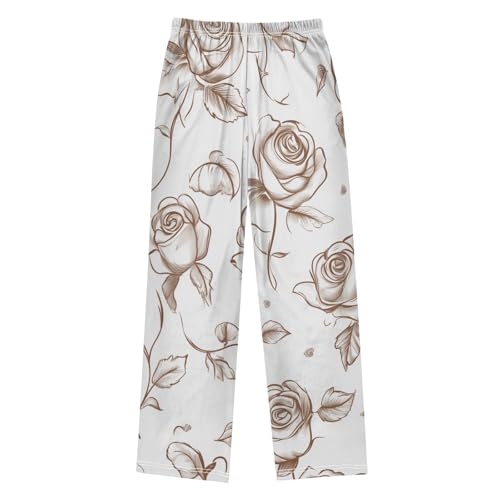 ZZXXB Rose Print Boys Long Pants Soft Trousers Elastic Waist Kids Lounge Bottoms with Pockets S-XL2