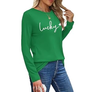 St Patricks Day Shirt Women Lucky Shamrock Long Sleeve Shirt Funny Irish Clover Graphic Tee Tops