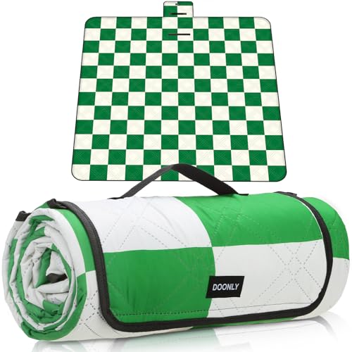 Doonly Picnic Blanket, 78\" x 78\" Large Waterproof Sandproof Beach Blanket, Foldable Outdoor Blanket Gingham Picnic Mat for Beach, Camping, Park, Grass, Lawn, Travel (Green) - Thumbnail 2