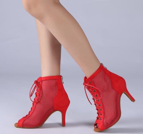 Image of Dance Practice Shoes for Women Mesh Ballroom Sandals Heels Party Prom Ankle Booties with Zip