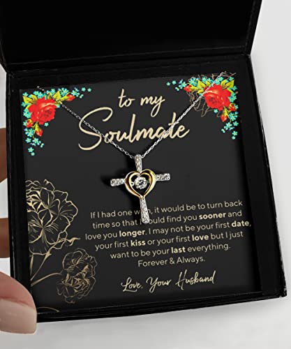 to My Soulmate Message Card Jewelry Box for Wife Partner with 925 Sterling Silver Heart Cross Necklace Personalized Christmas Birthday - Cross Dancing