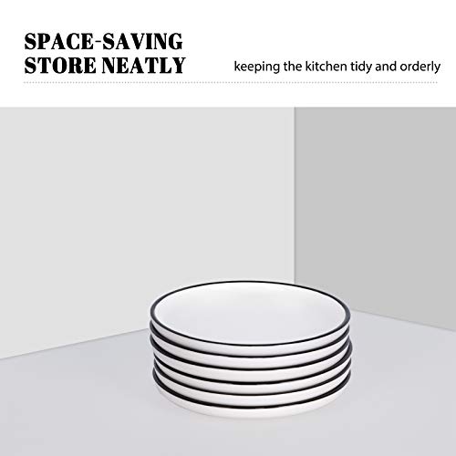 Aquiver 6'' Ceramic Dessert Plates - Porcelain Classic White Appetizer Plates With Black Edge - Tea Party Small Serving Plates For Cake, Pie, Snacks, Ice Cream, Side Dish, Waffles - Set Of 6 #TOP3