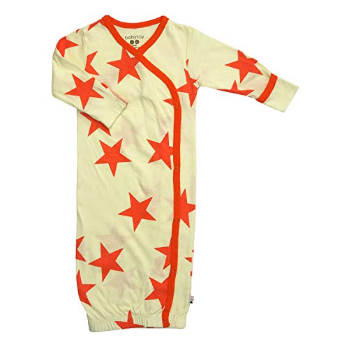 Babysoy Summer Kimono Gown - Long Sleeve Newborn Sleep Sack Sleeper with Mittens (Coral, 3-6 Months)