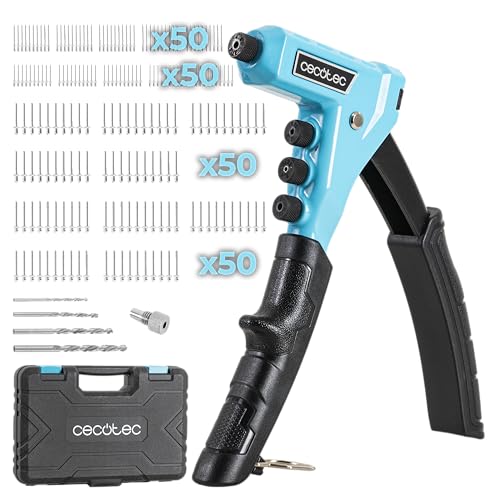 Cecotec Remachadora Manual FixerForce 4000 Full Equip. Ajuste sin Llave, Incluye 200 Remaches, 4 Boquillas de Diferentes Tamaños (2.4, 3.2, 4, 4.8 mm) y 4 Brocas y Maletín