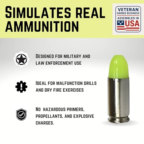 ST Action Pro 9mm Dummy Rounds –10 Pack Inert Training Ammunition for Dry Fire, Malfunction Drills & Classroom Use – Nickel Casing, UV Reactive, Veteran-Owned, Assembled in USA – Safe & Reusable - Thumbnail 3