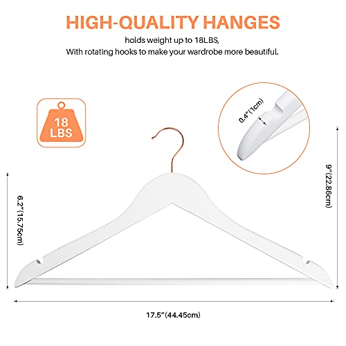 Smartor Wooden Hangers 20 Pack, Sturdy Coat Hangers For Closet, Quality Non Slip Hangers, Premium Heavy Duty Hangers, Durable Coat Hanger, Pants Hanger, Suit Hangers, With 360° Rotating Hook, White #TOP2