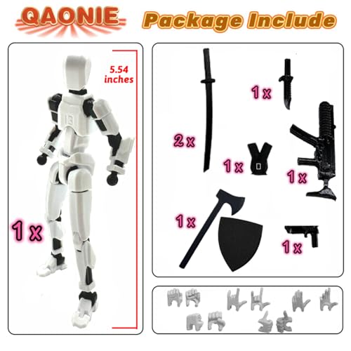 QAONIE (Assembly Completed) 3D Printed Figure 5.54-inch Dummy13 with Weapon Expansion Set, Full Body Mechanical Movable Toy, Desk Decoration. (White) by QAONIE - Used condition - Image 5
